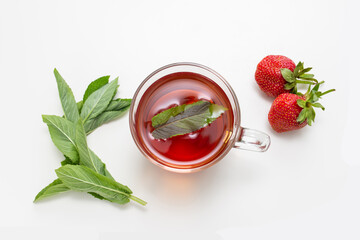 strawberries and tea, mint, healthy tea