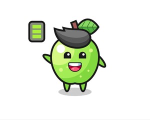 green apple mascot character with energetic gesture