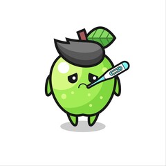 green apple mascot character with fever condition