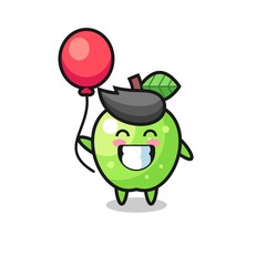 green apple mascot illustration is playing balloon