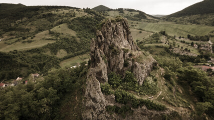 Aerial views of the castle ruins in the village Hajnacka in Slovakia