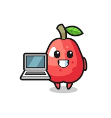 Mascot Illustration of water apple with a laptop