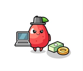 Mascot Illustration of water apple as a hacker