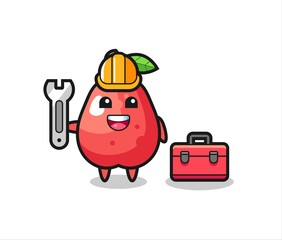 Mascot cartoon of water apple as a mechanic