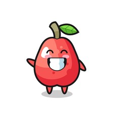 water apple cartoon character doing wave hand gesture