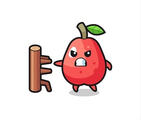 water apple cartoon illustration as a karate fighter