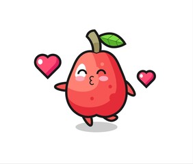 water apple character cartoon with kissing gesture