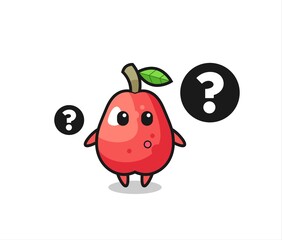 Cartoon Illustration of water apple with the question mark