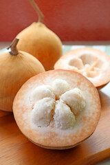 Closeup a Tasty Sweet and Sour Fresh Ripe Cotton Fruit or Santol Fruit