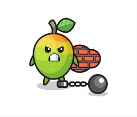 Character mascot of mango as a prisoner