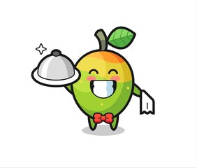 Character mascot of mango as a waiters