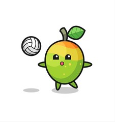 Character cartoon of mango is playing volleyball