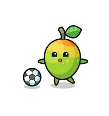 Illustration of mango cartoon is playing soccer