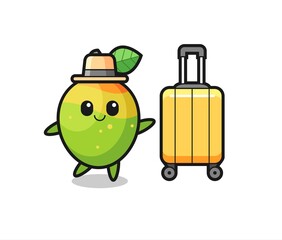 mango cartoon illustration with luggage on vacation