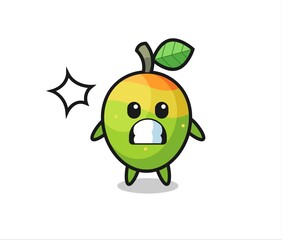 mango character cartoon with shocked gesture