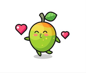 mango character cartoon with kissing gesture