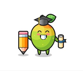 mango illustration cartoon is graduation with a giant pencil