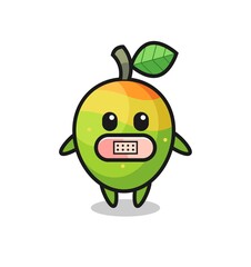Cartoon Illustration of mango with tape on mouth