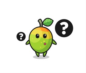 Cartoon Illustration of mango with the question mark
