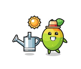 Cartoon character of mango holding watering can