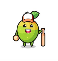Cartoon character of mango as a baseball player