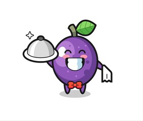 Character mascot of passion fruit as a waiters