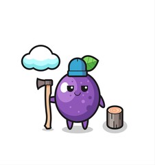 Character cartoon of passion fruit as a woodcutter