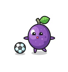 Illustration of passion fruit cartoon is playing soccer