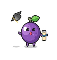 Illustration of passion fruit cartoon throwing the hat at graduation