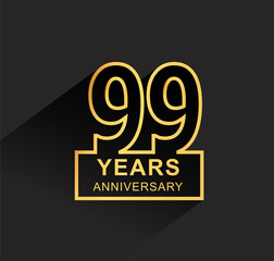 99th years anniversary design line style with square golden color for anniversary celebration event. isolated with black background