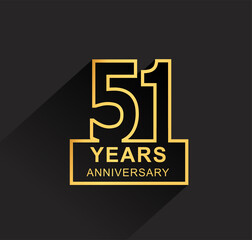 51st years anniversary design line style with square golden color for anniversary celebration event. isolated with black background