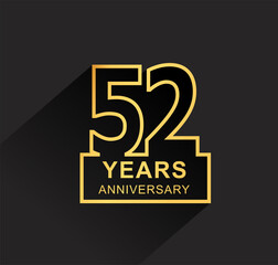 52nd years anniversary design line style with square golden color for anniversary celebration event. isolated with black background