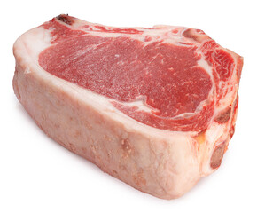 Raw fresh Rib eye steak beef isolated on white background, Close-up view of marble Rib eye steak beef for steak isolated on white With clipping path