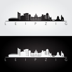 Naklejka premium Leipzig skyline and landmarks silhouette, black and white design, vector illustration.