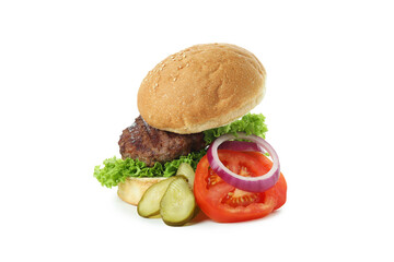 Concept of cooking burger isolated on white background