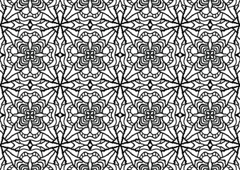 abstract tile with figures and flowers in folk style on a white background for coloring, vector design