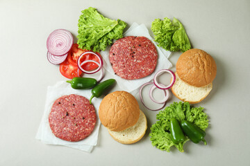 Concept of cooking burger with burger ingredients