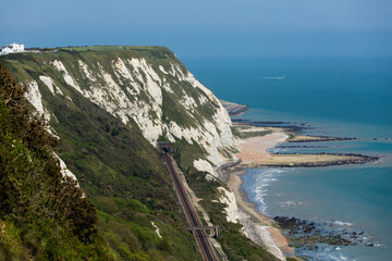 View of Kent Coast, train tunnel next to sea