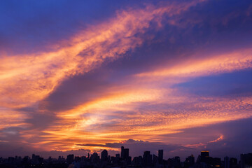 Silhouette of the city with the sky on sunset , Bangkok , Thailand