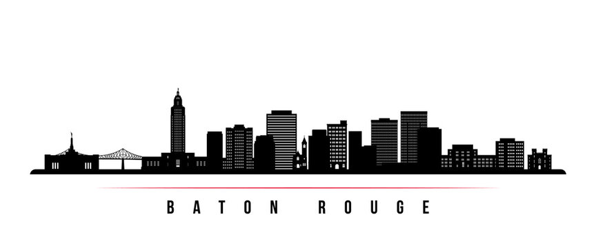 Baton Rouge skyline horizontal banner. Black and white silhouette of Baton Rouge, Louisiana. Vector template for your design.
