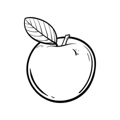 Vector Line Art Apple Fruit. hand drawn Apple fruit vector. Isolated fruit silhouette in cartoon style. Fruit pictogram for coloring page