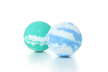 Bath balls isolated on white background, close up