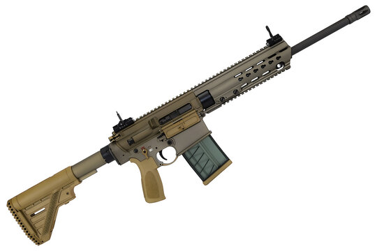 machine gun close-up on a white background, rifle modern, semi-automatic carbine. isolated image.
