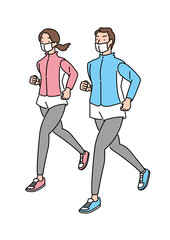 マスクをしてランニングする男女
