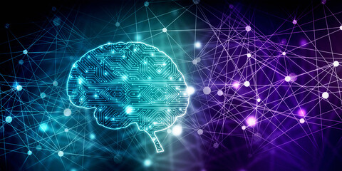 2d illustration Concept of thinking, background with brain, Abstract Artificial intelligence. Technology web background
