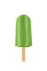 Green ice cream on isolated on white background. Fresh frozen ice popsicle. Summer food