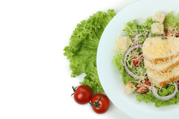 Plate with Caesar salad isolated on white background