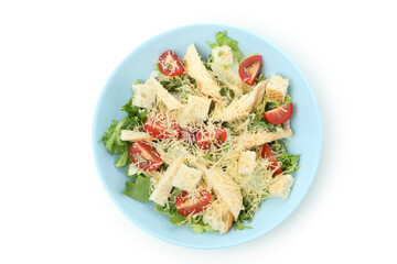 Plate with Caesar salad isolated on white background