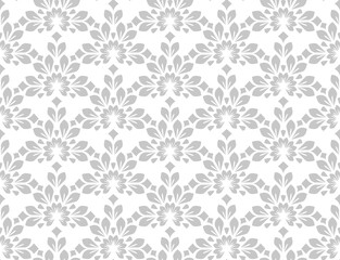 Wallpaper in the style of Baroque. Seamless vector background. White and gray floral ornament. Graphic pattern for fabric, wallpaper, packaging. Ornate Damask flower ornament.