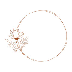 Rustic floral frame with magnolia flower. Elegant hand drawn circle border. Vector isolated illustration. - 444910997